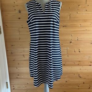 Jude  Connally  Navy White Striped Sleeveless Dress Sz L